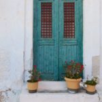 teal door in Chora Amorgos, Greece