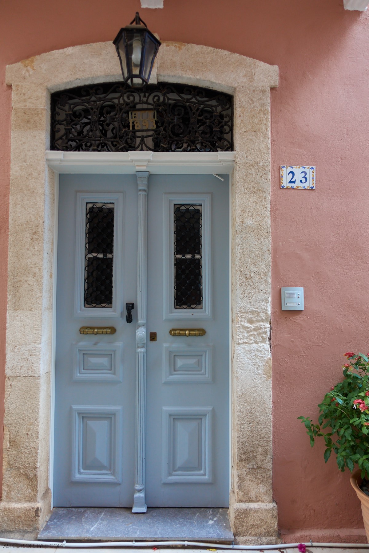 pastel blue door at Rethymno, Crete, Greece