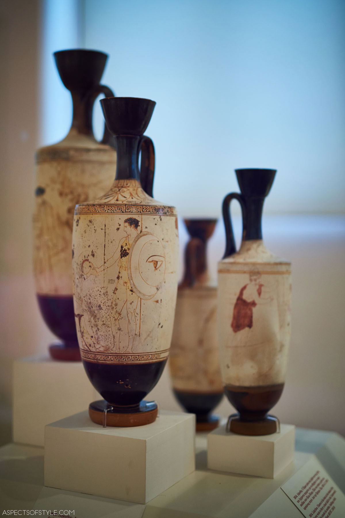white vases at Archaeological Museum in Athens