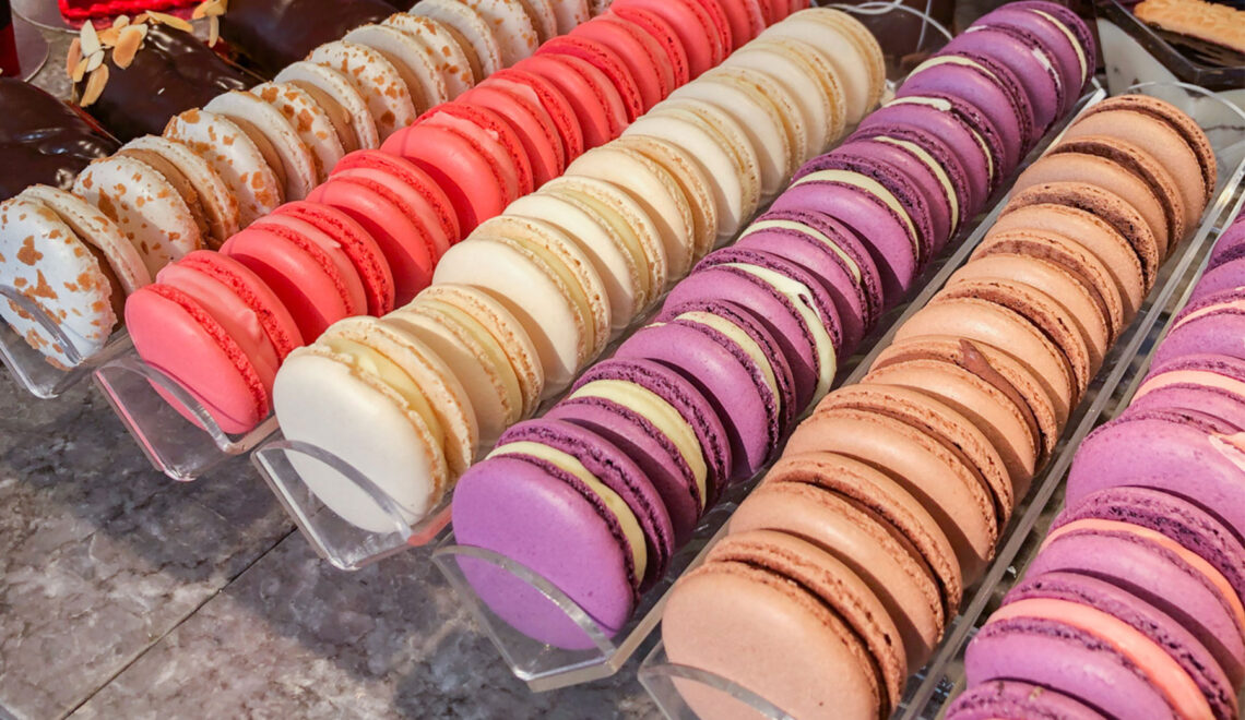 row of colorful macarons, Athens