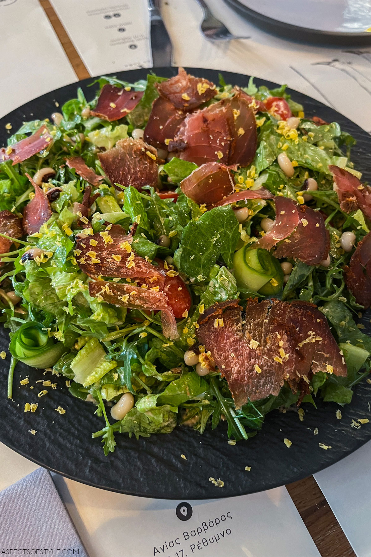 Salad with pastrami at Hasika Restaurant, Rethymno