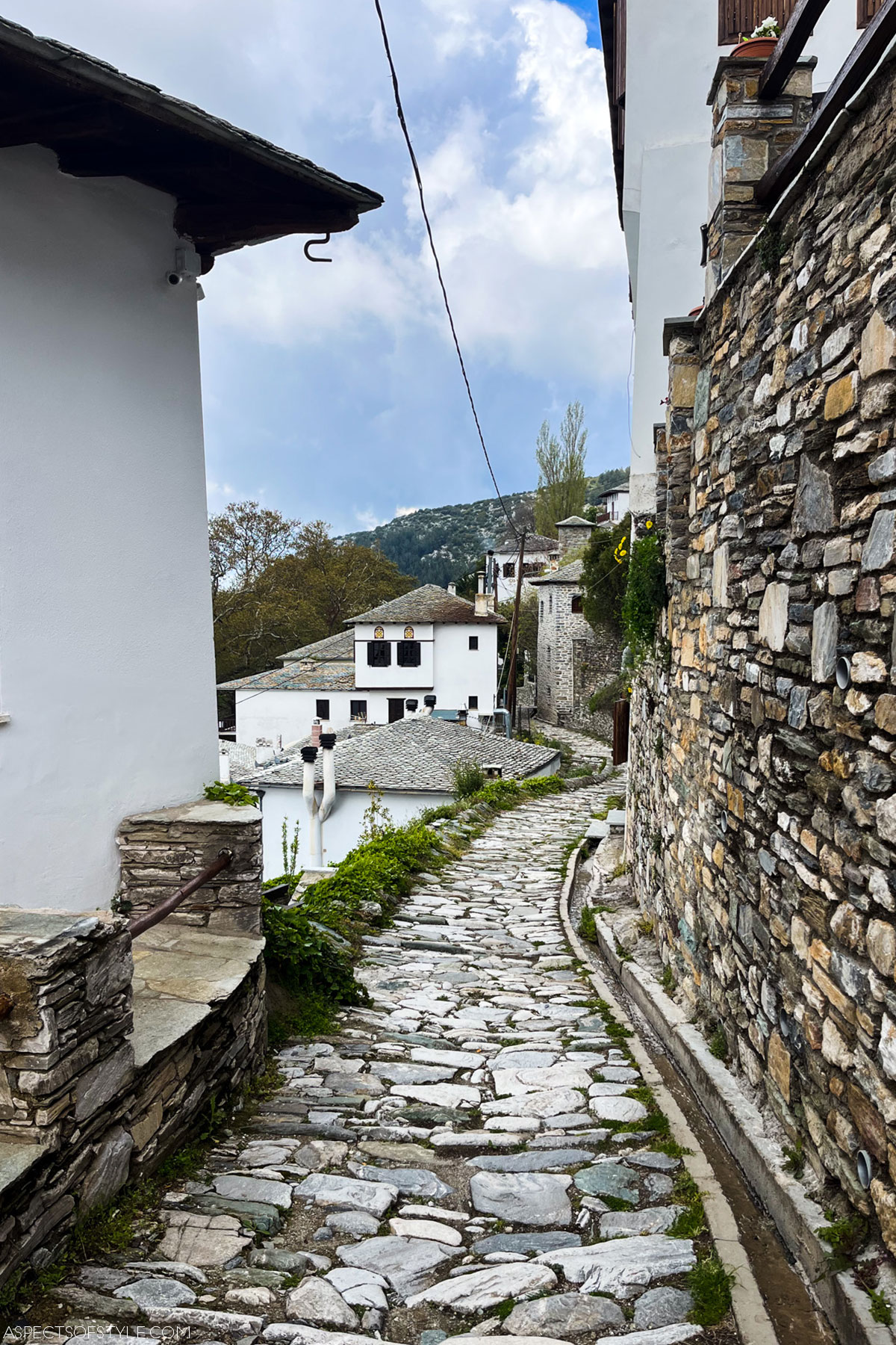 cobblestone street in Makrinitsa, Pelion
