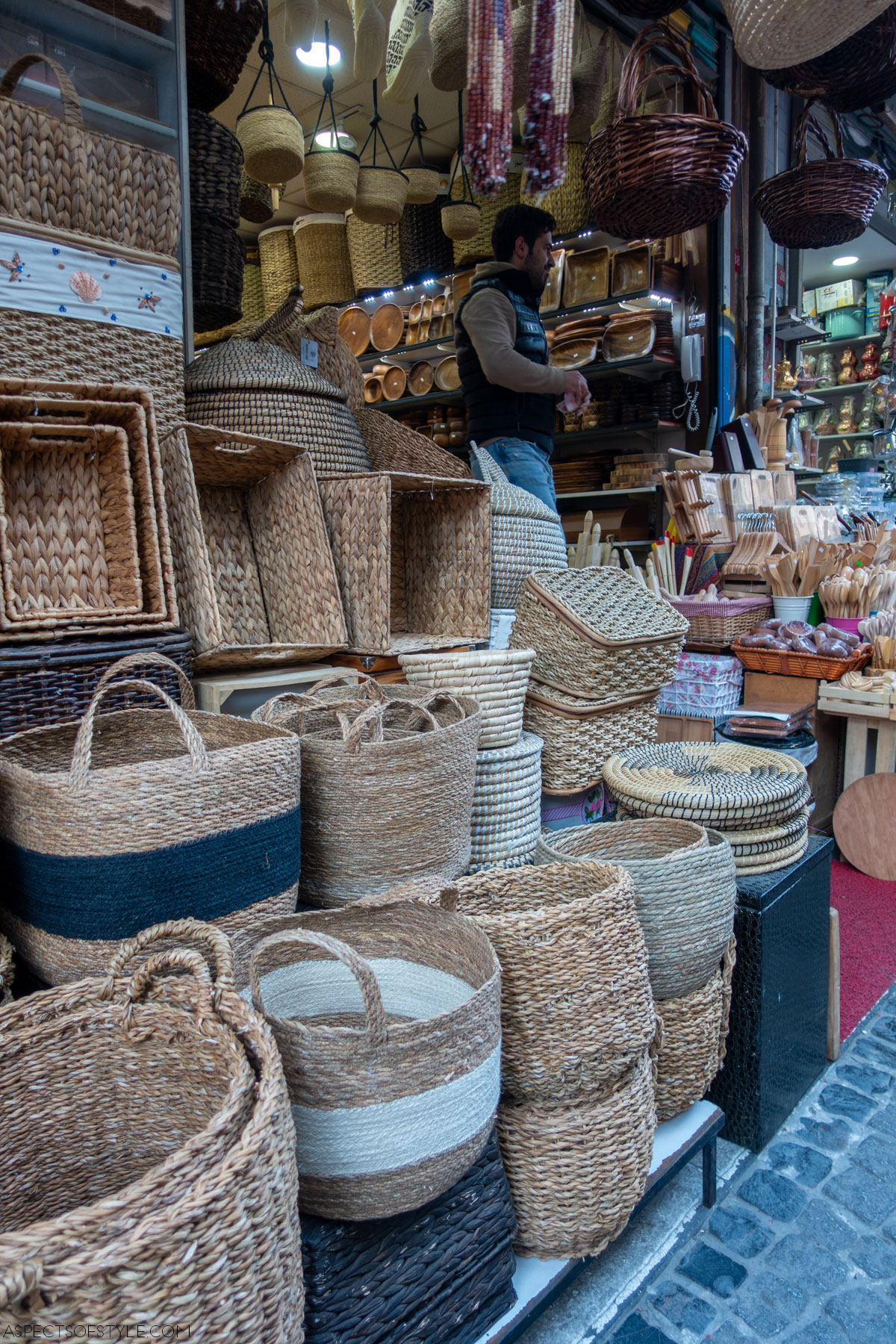 store selling baskets Outside Spice Bazaar Istanbul