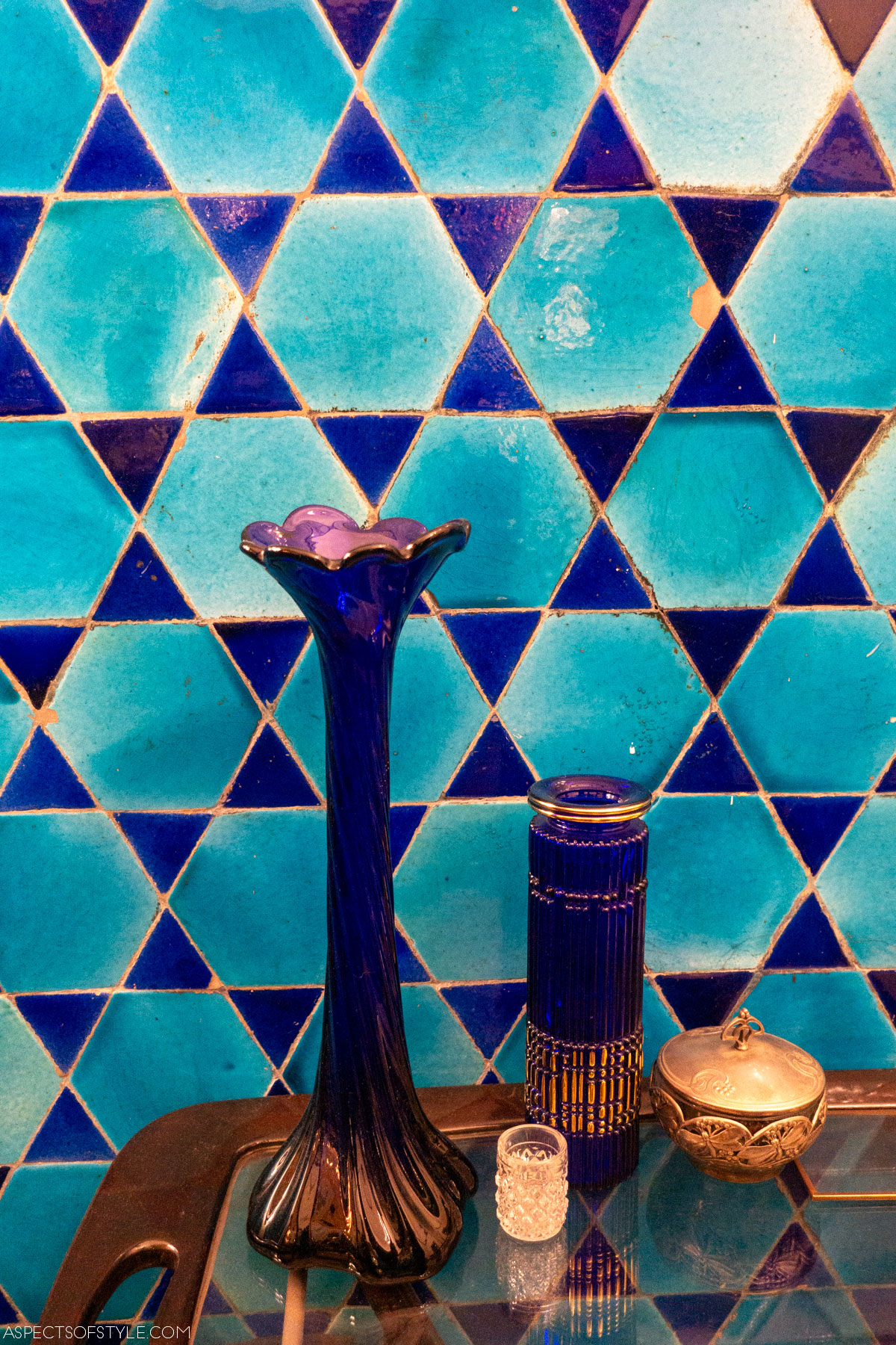 Turqoise and blue tiles at Pandeli Restaurant inside Spice Bazaar in Istanbul