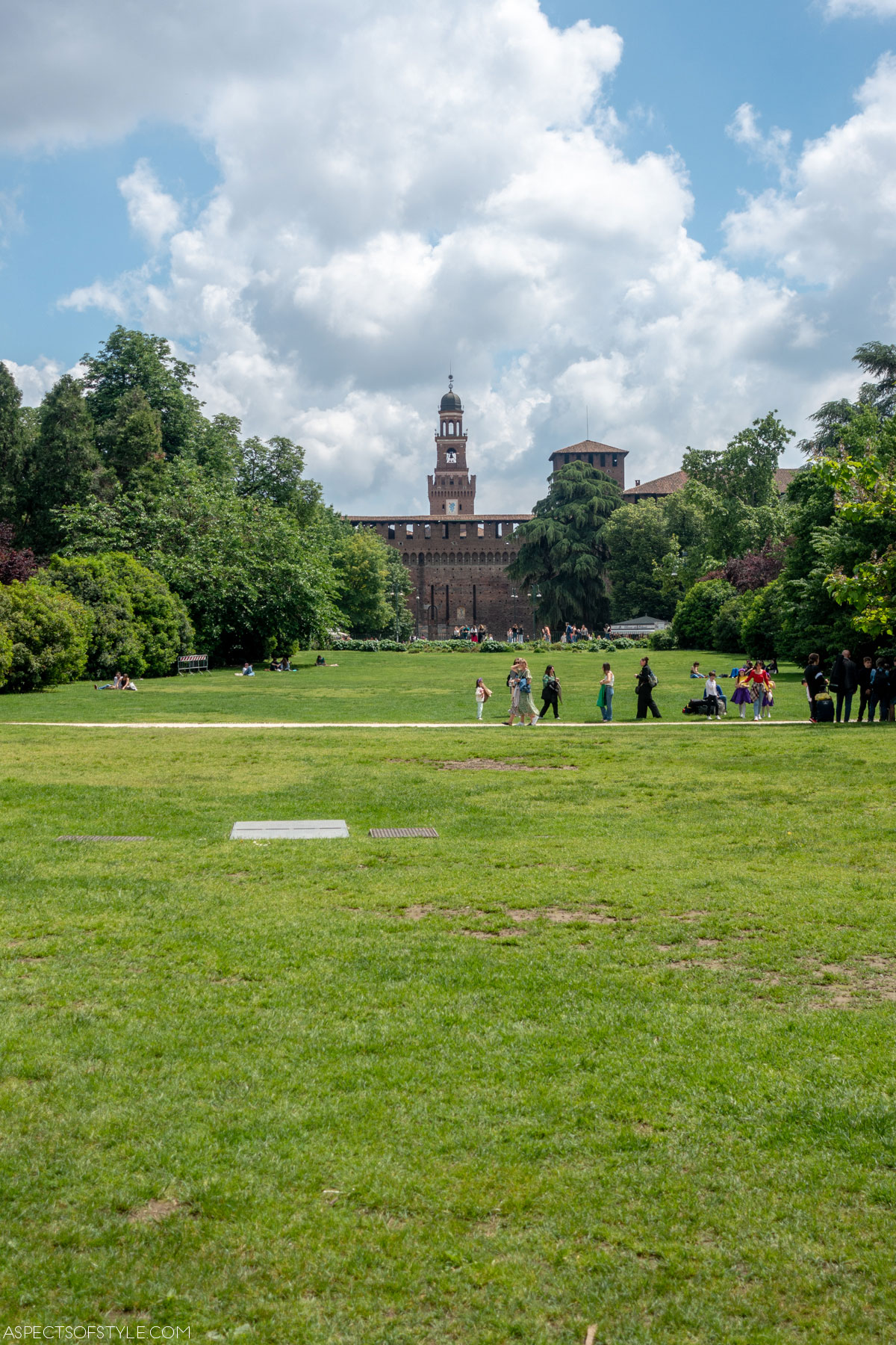 Sempione Park Milan with Sforza castle on the background