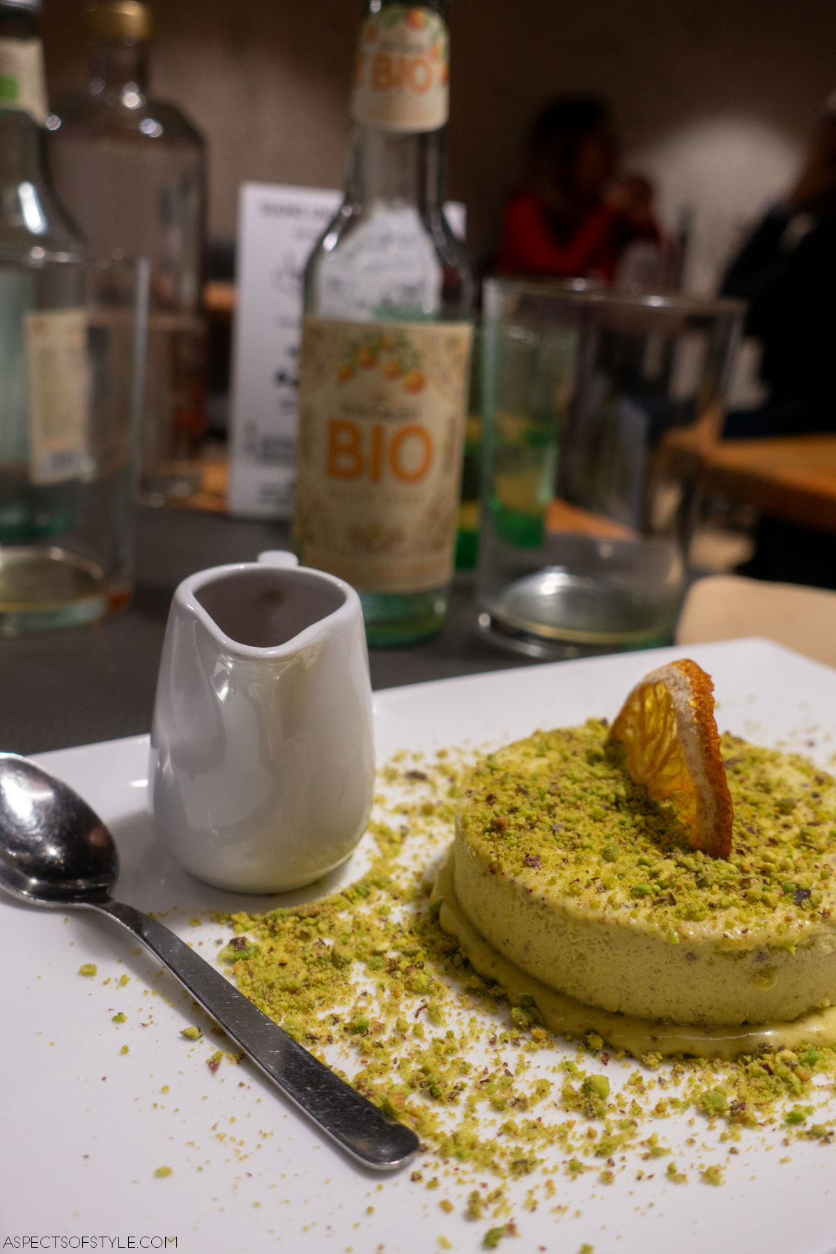 pistachio dessert at Fabbrica di Grano restaurant, Milan