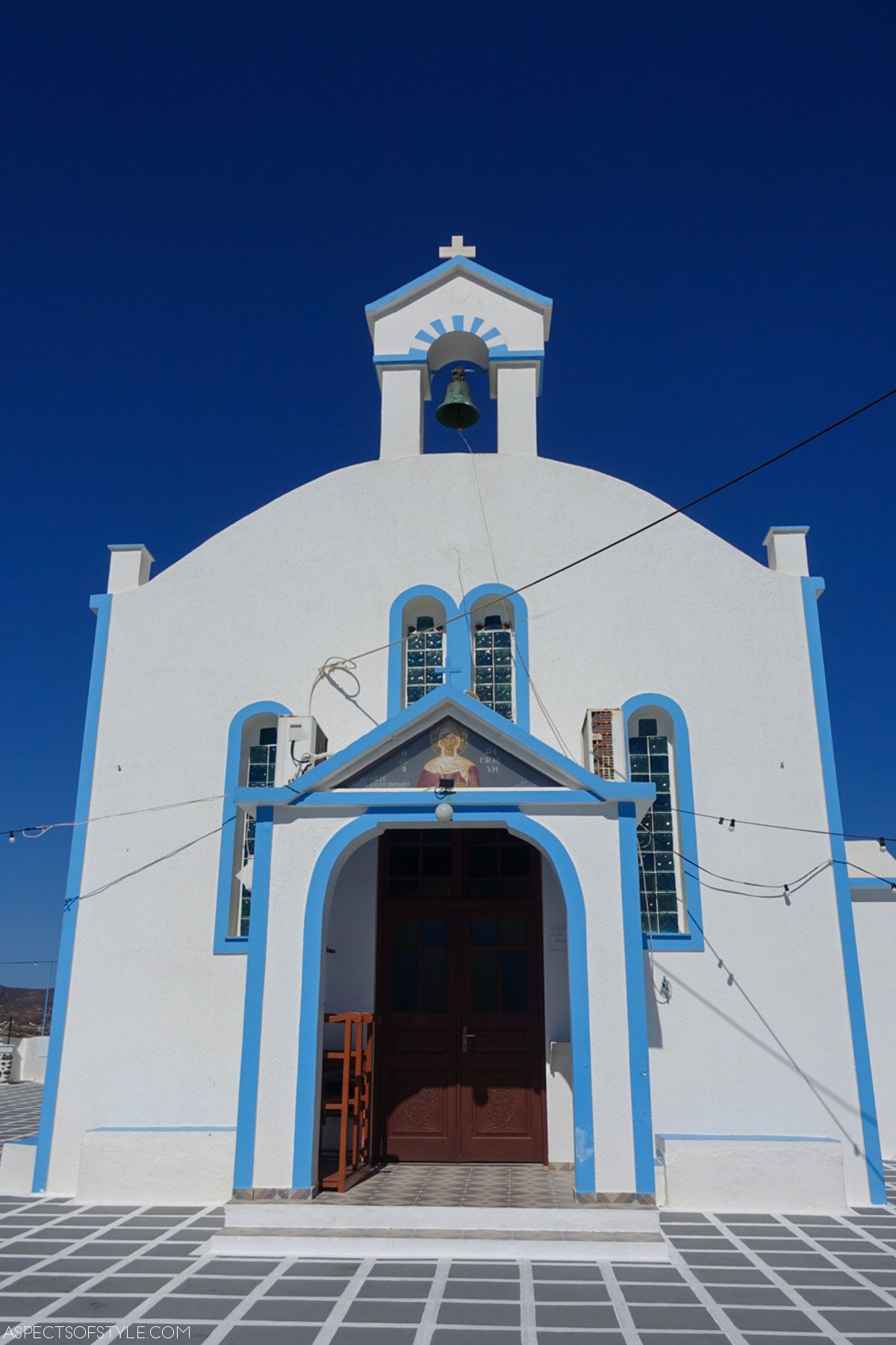 White and blue church at Pollonia Milos