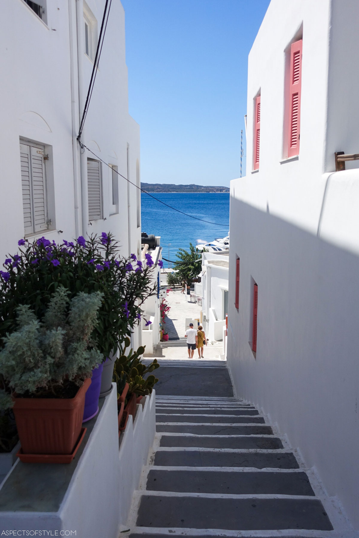 stairs toward the port at Adamas, Milos