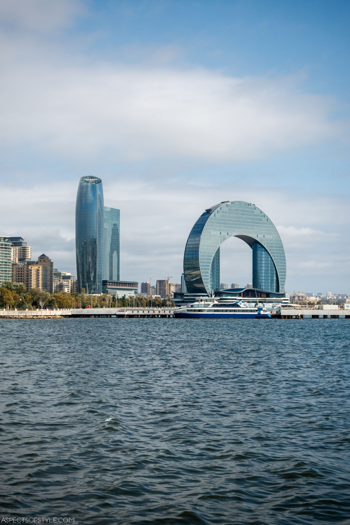 Baku Promenade and crescent shaped building